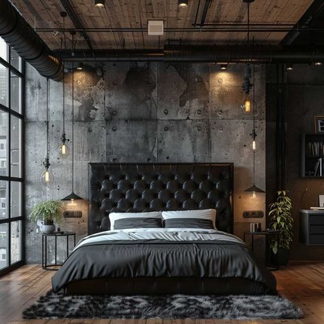 9+ Industrial Chic Black Bedroom Furniture Decorating Ideas for Raw Elegance • 333k+ Inspiring Lifestyle Ideas Loft Type Bedroom, Industrial Bedroom Design, Industrial Style Bedroom, Loft Type, Loft Stil, Industrial Bedroom, Interior Minimalista, Loft Interiors, Industrial Interior Design