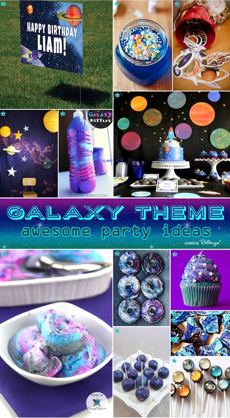 Galaxy-themed Birthday Party Ideas: Out of This World Decor, Treats and Favors! Featured on The Party Suite at Bellenza. #galaxybirthday Galaxy Theme Party, Galaxy Birthday Party, Sylvester Party, Galaxy Birthday, Galaxy Party, Alien Party, Space Theme Party, Outer Space Birthday, Space Birthday Party