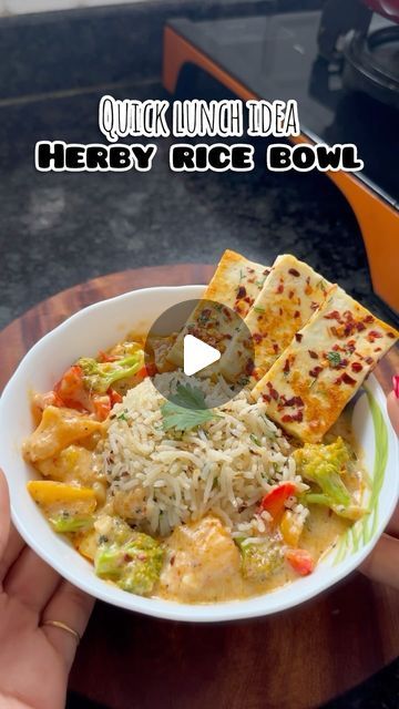 2.7M views · 108K likes | Aishwarya sonvane on Instagram: "Herby rice bowl (veggies and paneer rice bowl)  ✅save the recipe and try it later   ✅Recipe details : Chop all the vegetables  I’ve taken  Yellow bell pepper Red bell pepper  Broccoli  And some paneer Rice preparation : In a pan add some oil in the pit chilli flakes , oregano , fresh coriander and boiled rice , sauté it nicely  Vegetables preparation: Add some oil in the same pan and add paneer slices and add vegetables on the side , sprinkle some chilli flakes on the paneer and season the vegetables with some salt and black pepper Don’t overcook the vegetables, I cooked them  only for  2-3 minutes  Sauce preparation: I’m a pan add some oil and sauté some chopped garlic after that add 1 tbsp flour of your choice I’ve added all purp Broccoli Diet Recipes, Saute Veggies Recipe, Diet Rice Bowls, Boil Vegetables Recipe, Paneer Salad Recipes Indian, Continental Food Recipes Veg, Paneer Recipes For Diet, Veg Rice Bowls, Saute Vegetable Recipes