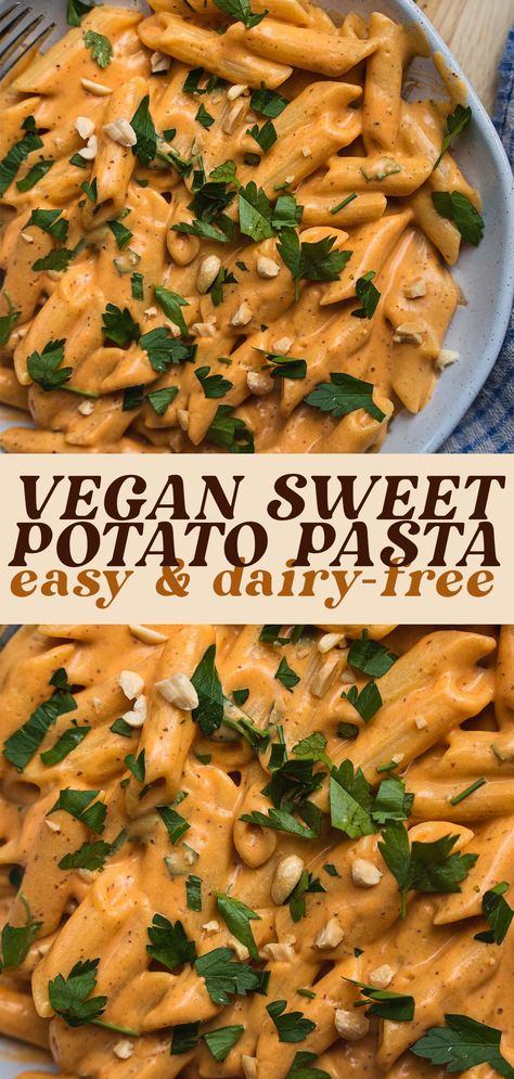 Sweet Potato Pasta Recipe, Sweet Potato Pasta Sauce, Vegan Sweet Potato Recipes, Sweet Potato Sauce, Sweet Potato Pasta, Sweet Potato Dinner, Dairy Free Pasta, Potato Pasta, Crispy Sweet Potato