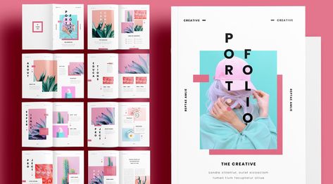 A unique portfolio template for Adobe InDesign. Pink Portfolio, Journal Portfolio, Showcase Portfolio, Portfolio Design Layouts, Product Booklet, Brand Showcase, Portfolio Layout Template, Graphic Design Portfolio Book, Design De Configuration