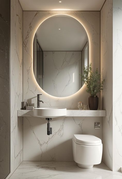 25 Genius Tiny Bathroom Ideas For Your Makeover Cute Tiny Bathroom Ideas, Recessed Sink Bathroom, Small Bathroom Basin Ideas, Mirror In Small Bathroom, Small Powder Room Vanity, Compact Bathroom Ideas, Very Tiny Bathroom Ideas, Small Vanity Ideas Bathroom, Modern Half Bathroom Ideas