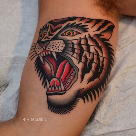 Florian Santus Traditional Lion Head Tattoo, Lion Traditional Tattoo, American Traditional Lion, Traditional Lion Tattoo, Traditional Tattoo Old School, Lion Head Tattoos, Panther Tattoo, Tattoo Old School, Traditional Tattoo Art