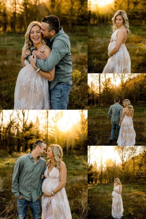 Family Of 5 Maternity Pictures, Maternity Photos Woods, Maternity Photoshoot In Woods, Diy Maternity Photos Outdoors, Field Maternity Shoot, Field Maternity Pictures, Farm Maternity Photos, White Background Maternity Photos, Outdoor Maternity Photos Summer