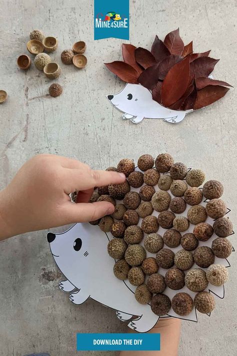 Acorn Hedgehog Craft, Fall Diy Activities For Kids, Autumn Kids Projects, Autumn Craft Activities, Preschool Forest Crafts, Diy Fall Kids Crafts, Preschool Hedgehog Activities, Simple Autumn Crafts For Kids, Kids Autumn Activities