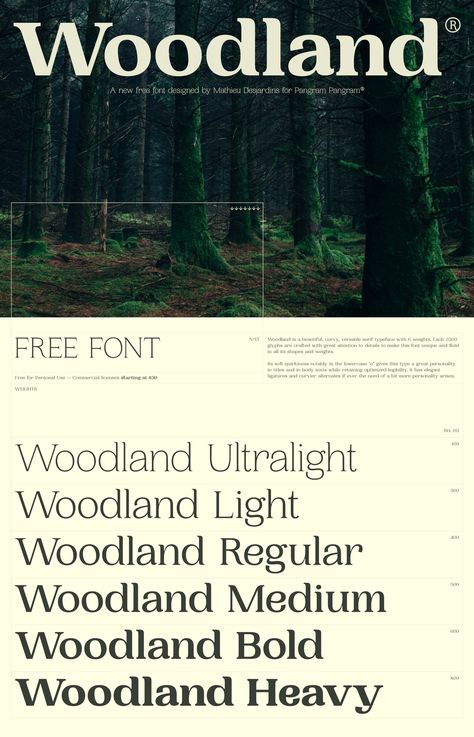 https://www.behance.net/gallery/71764735/Woodland-Free-Serif-Font?tracking_source=for_you_activity Wide Sans Serif Font, Plant Typography Design, Nature Font Typography, Logo Serif Font, Simple Web Design Layout, Midcentury Modern Fonts, Outdoorsy Font, Organic Fonts Typography, Masculine Design Graphic