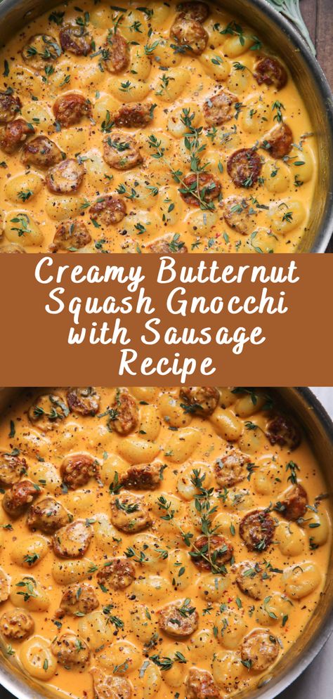 Butternut Squash Gnocchi With Italian Sausage, Creamy Pumpkin Gnocchi With Sausage, Butternut Squash Gnocchi With Sausage, Butternut Squash Recipes Gnocchi, Creamy Butternut Squash Pasta With Sausage, Sausage Apple Stuffed Butternut Squash, Fall Recipes Butternut Squash, Pumpkin Gnocchi With Sausage, Butternut Squash Bake Recipes