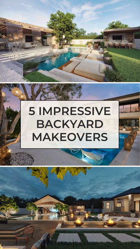 Read this post for a look at some of our favorite luxury backyard designs we have created for clients this year and what their outdoor spaces looked like before we completely transformed their yards. One exterior design trend we're seeing a lot this year is organic modern design which we love! Check out the designs, & book a design consultation to create your dream backyard oasis today. Follow for more luxury landscape design, luxury backyard design, and dream home design exterior inspiration! Backyard Design For Entertaining, Resort Inspired Backyard, How To Landscape Backyard, Large Backyard Landscaping Designs Layout, Beautiful Patios Luxury Backyards, Epic Backyards, Amazing Backyards For Entertaining, Modern Garden Design Luxury Backyards, Luxury Backyard Ideas