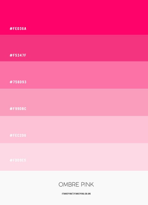 Gradient Pink Color Palette, Ombre Shades Color Schemes, Google Calendar Hex Codes Pink, Pink Hex Color Palette, Pink Palette Code, Shades Of Pink Hex Codes, Pink Shade Color Palette, Pink Colours Shades, Shades Of Pink Palette