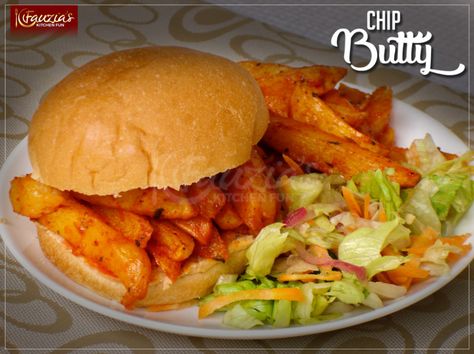 Chip Butty - Fauzia’s Kitchen Fun Chip Butty Recipe, Chip Butty Sandwiches, Sandwich With Chicken, Masala Chips, Chip Butty, Fries Recipes, English Recipes, Meals Ideas, Tandoori Masala