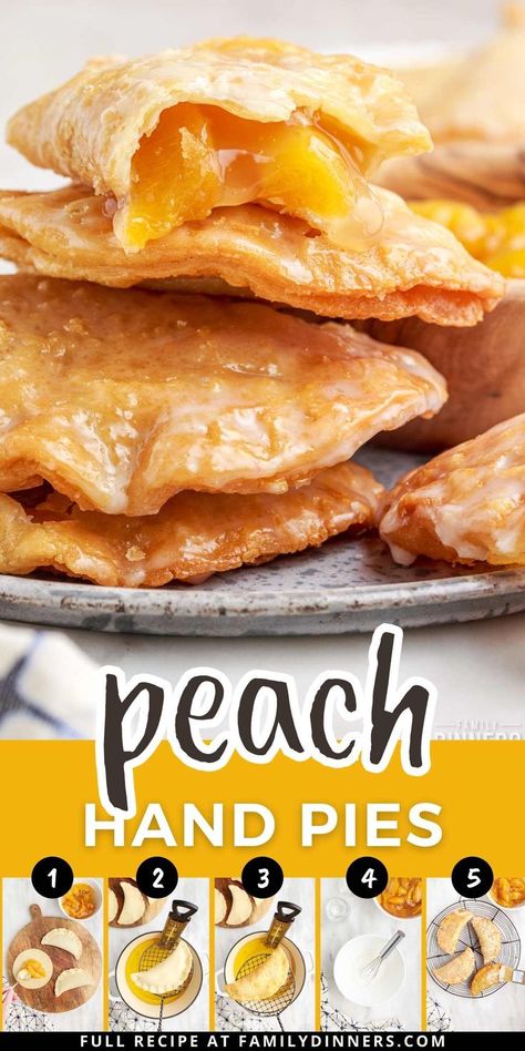 These incredibly delicious deep fried peach hand pies come together quickly by using store-bought pie filling and refrigerated crust. They combine a sweet and flaky crust with a flavorful and juicy peach filling. Peach Turnovers Pie Crust, Fried Peach Pies With Fresh Peaches, Deep Fried Pies, Peach Hand Pies With Fresh Peaches, Fried Peach Pies Homemade, Peach Filling Recipes, Deep Fried Peaches, Fried Fruit, Fried Peach Pies