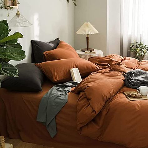 Burnt Orange Duvet Cover, Burnt Orange Duvet, Orange Duvet Cover, Orange Duvet, Orange Comforter, Unique Duvet Covers, Caramel Pumpkin, Orange Duvet Covers, Washed Linen Duvet Cover