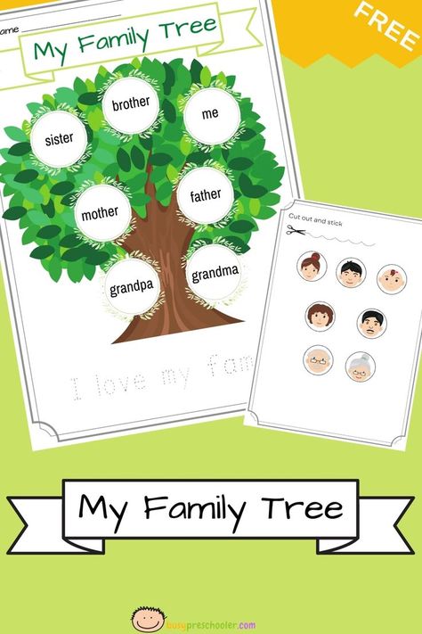 Family Tree Preschool Crafts, Family Tree Worksheet Free Printable, Family Tree Art For Kids, Family Tree Activity Preschool, Family Tree Activity For Kids, Family Tree Worksheet For Kids, Family Tree For Preschool, Family Worksheets For Kids Kindergarten, Family Tree Template Printable Free