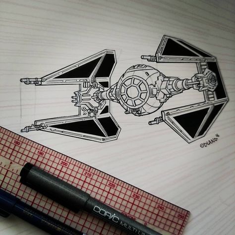 Star Wars Ship Drawing, Star Wars Ship Tattoo, Tie Fighter Drawing, Star Wars Art Drawings Sketch, Inking Drawing, Spaceship Drawing, Star Wars Art Drawings, Star Wars Silhouette, Lord Of The Rings Tattoo