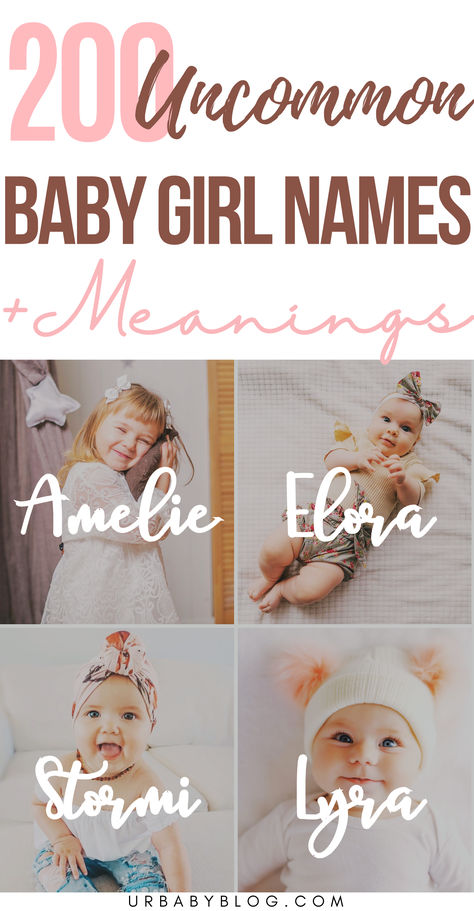 These are uncommon romantic baby girl names you’re going to love. See this baby names list for girls. #babygirlnames #girlnames #babygirlnameslist Code Names Ideas With Meaning, A Baby Names Girl, Unique Baby Girl Names List, Unique Girl Names List, Baby Names Girl List, Unique A Names, Girls Name List, Girls Names List, Spanish Baby Girl Names