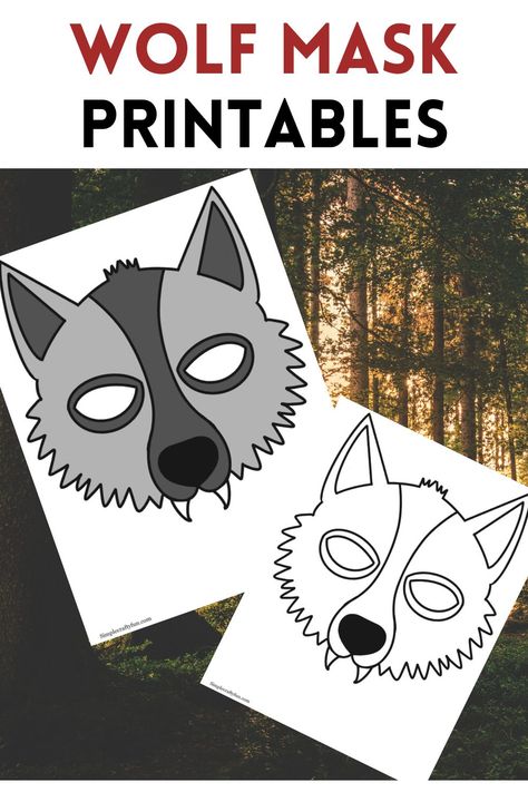 free printable wolf masks for kids to decorate, parties, or pretend play Free Printable Wolf Mask, Wolf Party Games, Wolf Activities For Kids, Wolf Craft For Kids, Wolf Mask Template, Wolf Crafts, Star Wars Invitations Free, Wolf Masks, Mountain Animals