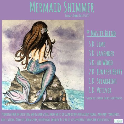 Mermaid shimmer Mermaid Spells, Young Living Oils Recipes, Living Oils Recipes, Calming Spaces, Essential Oil Mixes, Plant Therapy, Sea Witch, Juniper Berry, Oil Mix