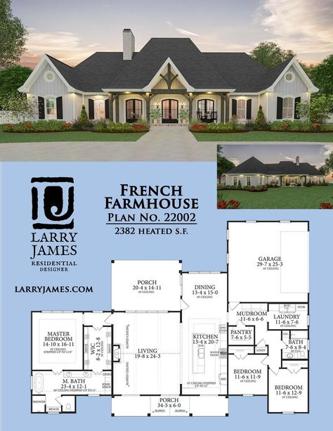 Open floor plan with 2382 sq. ft. of heated space. Check out more details at https://www.larryjames.com/plan/22002/ 2500 Sq Ft Cottage House Plans, 1 Story Floor Plans Open Concept, 2000 Sq Ft Craftsman House Plans, Floor Plans With Kitchen In Front Layout, House Plan With Kitchen In Front Layout, 2600 Sq Ft House Plans Open One Story, House Plans 2200 Sq Ft Open Floor, 2500 Sq Ft Ranch House Plans, Open Floor Plans Layout