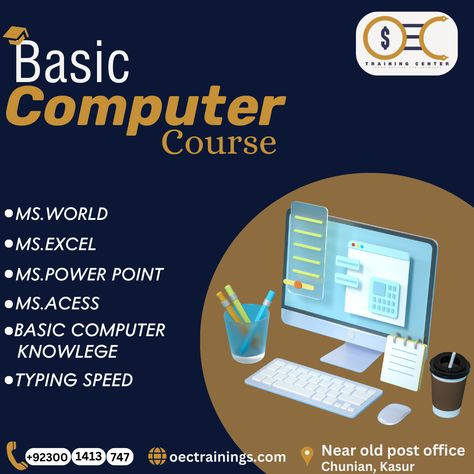 🖥️ Basic Computer Course now available in Chunian! Ever wanted to upgrade your computer skills? Our Basic Computer Course is just for you! Learn about computer fundamentals, Microsoft Office, internet browsing, and much more. 🔹 Flexible timings 🔹 Experienced instructors 🔹 Hands-on learning experience 🔹 Certificate upon completion Don't miss this opportunity to enhance your digital literacy and open up a world of opportunities. Suitable for students, job seekers, and anyone interested in get Computer Literacy Skills, Computer Course Certificate, Basic Computer Course, Computer Fundamentals, Online Computer Courses, Experience Certificate, Computer Science Lessons, Computer Course, Computer Center