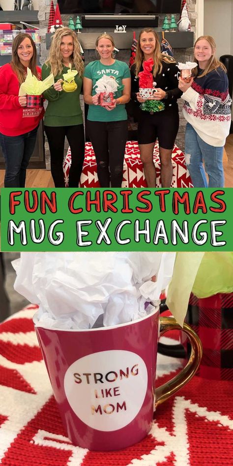 School Staff Holiday Party Ideas, Christmas Themed Ladies Night, Small Work Christmas Party Ideas, Work Holiday Activities, Christmas Mug Exchange Ideas, Christmas Craft Ladies Night, Mug Exchange Ideas Christmas Parties, Tshirt Exchange Party, Christmas Mug Exchange Party