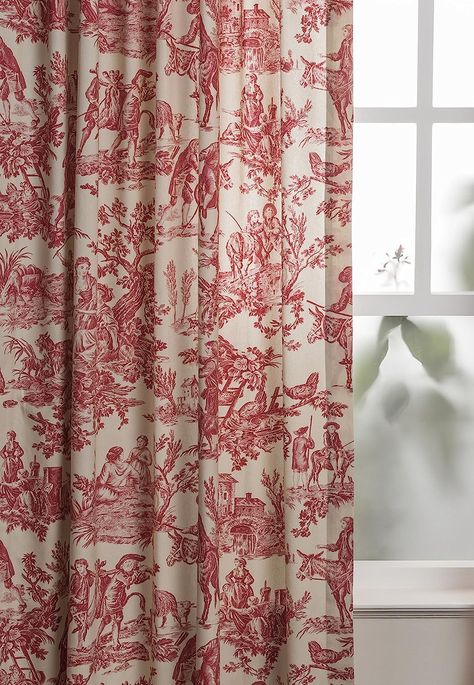 Amazon.com: Maison d' Hermine Tailored Curtain 100% Cotton One Panel 50"x124" Curtains, Easy Hanging with a Rod Pocket & Loop for Living Rooms Bedrooms Offices, The Miller - Red - Spring/Summer : Home & Kitchen Red Curtains Living Room, Toile Curtains, Textile Painting, French Door Curtains, Red Toile, French Country Bedrooms, Red French, Country Curtains, Red Curtains