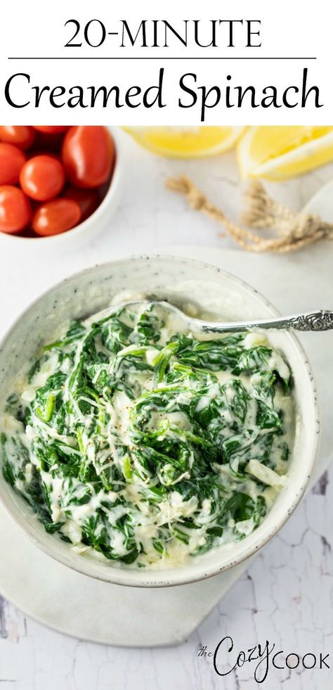 This creamed spinach recipe can be made with fresh or frozen spinach and is combined with a quick and easy Parmesan cream sauce. #creamedspinach #sidedishes #easy #recipe #spinach Easy Creamed Spinach, Frozen Vegetable Recipes, Creamed Spinach Recipe, Recipe Spinach, Spinach Recipe, Parmesan Cream Sauce, Vegetarian Nutrition, Vegetable Side Dishes Recipes, Vegetarian Side Dishes