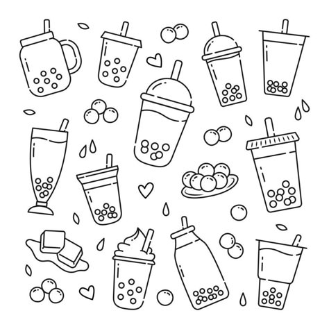 Easy Boba Drawings, Boba Tea Drawing Easy, Boba Tea Clipart, Simple Boba Drawing, Boba Tattoo Drink, Boba Illustration Cute, Boba Cup Drawing, Boba Drawing Aesthetic, Boba Doodle Art