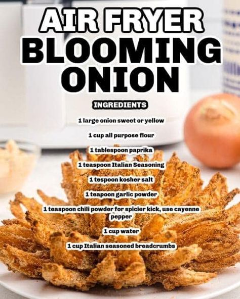 I’am beginning to think everything can be made in an air fryer AIR FRYER BLOOMING ONION https://airfryingfoodie.com/air-fryer-blooming-onion/ #247moms #iama247mom #momcoach #momminitdaily #thejuggleisreal #momlife #mops #thisismotherhood #coaching4moms #millennialmom Air Fryer Blooming Onion Recipe, Air Fryer Blooming Onion, Blooming Onion Recipe, Blooming Onion Recipes, Air Fryer Recipes Snacks, Recipes Air Fryer, Blooming Onion, Popular Appetizers, Onion Recipes