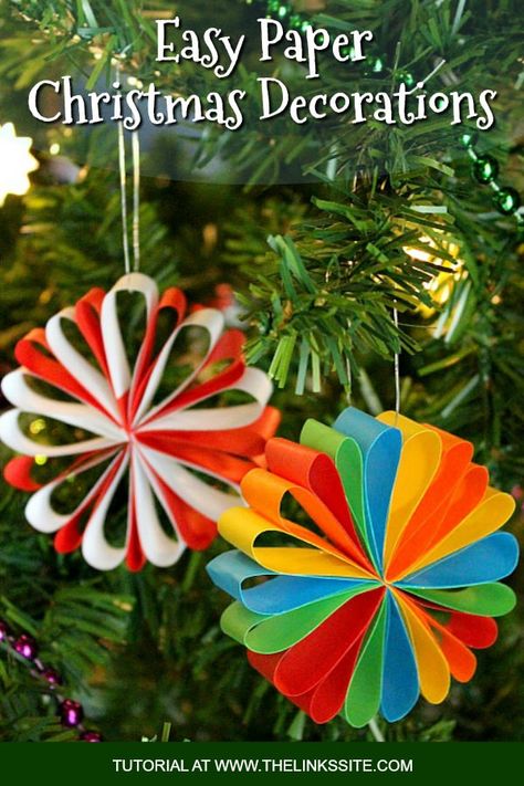 Making some of these paper Christmas decorations would be a great craft project for kids because they are so easy to make! thelinkssite.com #Christmas #Christmasdecorations #papercraft #homemadedecorations #decorations Paper Christmas Ornaments, Paper Christmas Decorations, Christmas Crafts For Kids To Make, Homemade Christmas Decorations, Christmas Arts And Crafts, Christmas Decorations For Kids, Project For Kids, Christmas Paper Crafts, Diy Christmas Decorations Easy