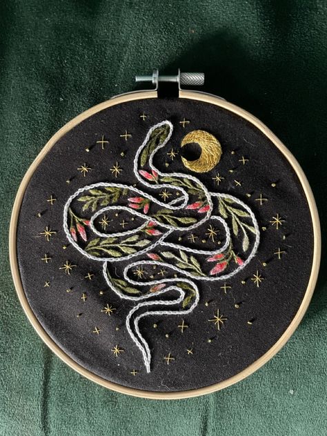 Couture, Mystical Embroidery Pattern, Embroidered Snake Pattern, Witchy Embroidery Designs, Embroidery Patterns Witchy, Ouroboros Embroidery, Goth Embroidery Patterns Free, Dark Academia Embroidery Ideas, Satanic Embroidery