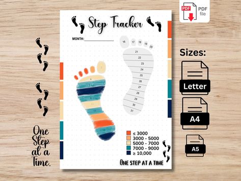 Step Tracker Bullet Journal, Letter Journal, Month Workout Challenge, Step Tracker, Printable Tracker, Daily Steps, Step Goals, Steps Tracker, Monthly Challenge