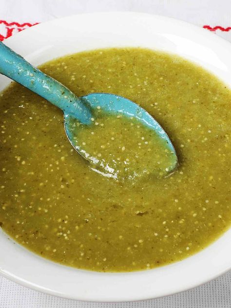 Authentic Salsa Verde Recipe [Step-by-Step] Mild Salsa Verde Recipe, Salsa Verde Molcajete, Mexican Green Salsa Recipe Spicy, Authentic Salsa Verde, Green Salsa Verde Recipes, Homemade Chili Verde Sauce, Boiled Salsa Recipe, Chiliquillas Verde Recipe, Chicharrones Recipe Salsa Verde