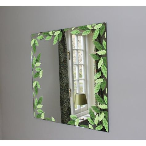 Artemi Seamless Leaf Accent Mirror Bay Isle Home Size: 124cm H x 124cm W Painted Circle Mirror, Painting Mirror Ideas, Painting On Mirrors Ideas, Painting On Mirrors Aesthetic, Diy Mirror Painting Ideas, Mirror Wall Painting, Mirror Painting Ideas Art, Mirror Frame Painting Ideas, Things To Paint On Mirrors