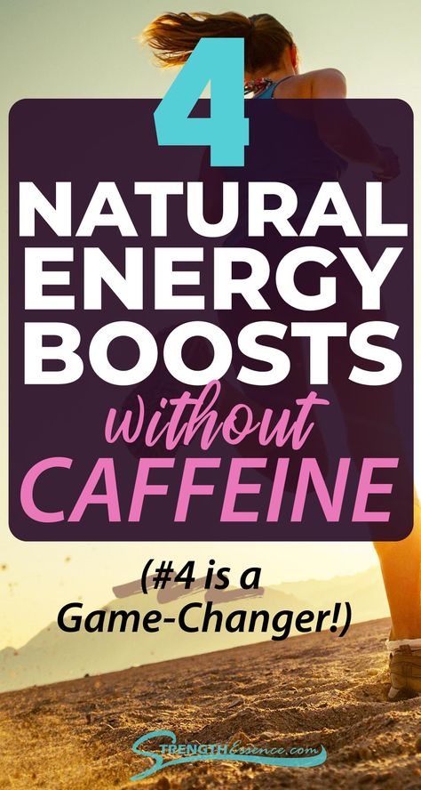 woman running with 4 natural energy boosters without caffeine (#4 is a game-changer!) text overlay How To Boost Energy Naturally, How To Increase Energy Naturally, Natural Ways To Increase Energy, Energy Without Caffeine, Natural Energy Booster Remedies, Natural Ways To Get Energy, Instant Energy Boosters, No Energy Remedies, Natural Ways To Boost Energy