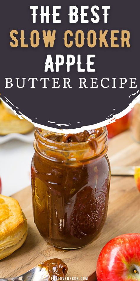 Learn how to make Homemade Apple Butter in your Slow Cooker! My sister says it takes like Cracker Barrel's and loves it on biscuits! It even got the seal of approval from my grandma! Plus, crock pot apple butter doesn't make much of a mess! Apple Butter In The Crockpot, Overnight Apple Butter Crock Pot, Apple Butter Slow Cooker Recipes, How To Make Apple Butter Crock Pots, Small Batch Apple Butter Crock Pot, Diy Apple Butter Crock Pots, Best Apple Butter For Canning, Southern Apple Butter Recipe, How Do You Make Apple Butter