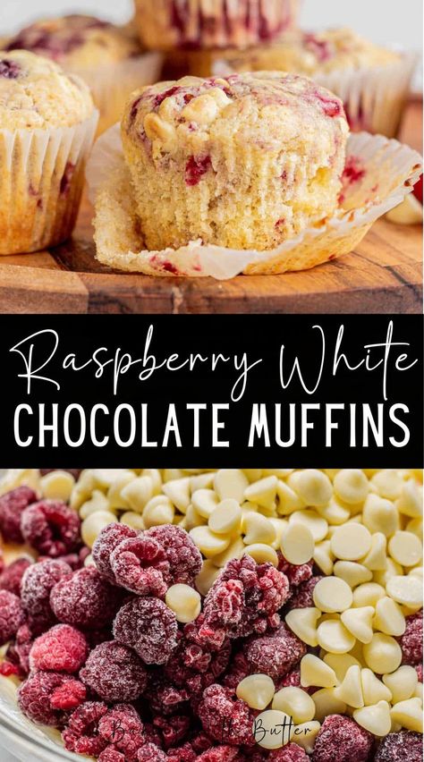 These delicious raspberry white chocolate muffins are fluffy and tender, filled with juicy raspberries and sweet white chocolate chips. These sweet muffins are easy to make and you can use fresh or frozen raspberries. The muffin base is lovely and soft, with creamy white chocolate chips and pops of raspberry. There is melted butter for richness and buttermilk or some acidity. This makes moist muffins with a tender crumb. White Chocolate Raspberry Muffins, Raspberry And White Chocolate Cupcakes, Raspberry White Chocolate Muffins, Chocolate Raspberry Muffins, Raspberry And White Chocolate Muffins, Raspberry Muffin Recipes, Peach Cobbler Muffins, Raspberry And White Chocolate, White Chocolate Muffins