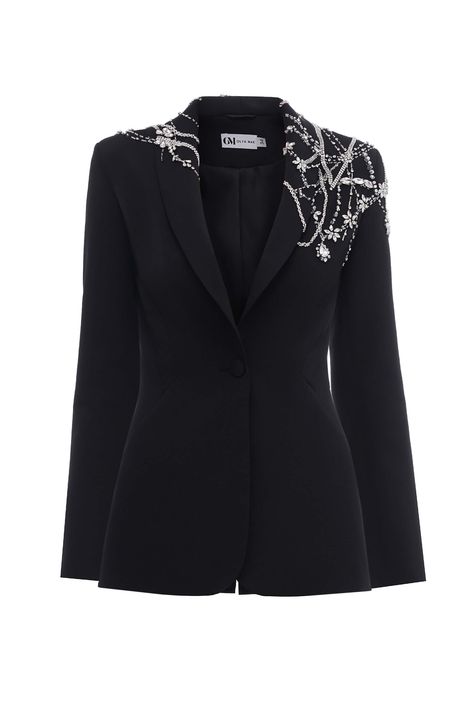 Evening Suits For Women, Luxury Embroidered Blazer For Evening, Elegant Wedding Blazer With Intricate Embroidery, Luxury Embellished Evening Blazer, Elegant Fitted Blazer With Intricate Embroidery, Luxury Embroidered Evening Blazer, Designer Cocktail Dress, Blazer Designs, Woman Suit Fashion