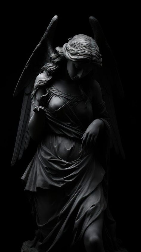 Photography of statue angel black white representation. | free image by rawpixel.com / Bambamfefe Black Angel Statue, Black Cool Wallpaper Iphone, Black Angel Wallpaper, Goth Core Wallpaper, Angel Statue Wallpaper, Wings Wallpaper Aesthetic, Dark Angel Aesthetic Wallpaper, Statue Wallpaper Iphone, Black Angel Aesthetic