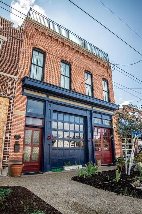 Old Building Renovation, Cape Charles Virginia, Old Firehouse, Loft Exterior, Warehouse Renovation, Cape Charles Va, Wine Garden, Loft Style Apartments, Cape Charles