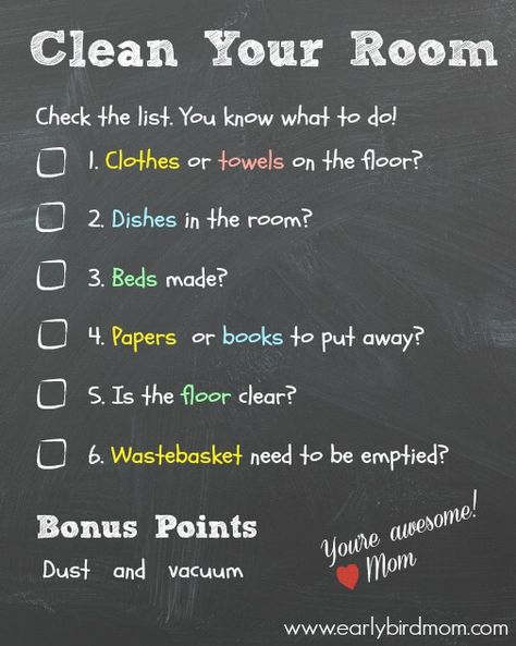 Clean Your Room Checklist, Bedroom Cleaning Checklist For Kids, Diy Chore Charts, Bedroom Cleaning Checklist, Bedroom Cleaning, Room Checklist, Clean Your Room, Chore Charts, Clean Bedroom