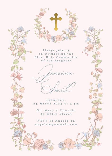 Memorial Announcement, Communion Invitations Girl, Holy Communion Invitations, First Communion Invitations, Greetings Island, Memorial Cards, Communion Invitations, Create Your Own Invitations, First Holy Communion