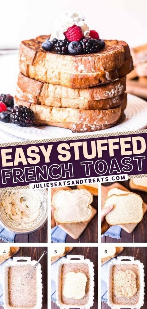 Easy Stuffed French Toast, Easy French Toast, Stuffed French Toast Cream Cheese, Easy French Toast Recipe, Stuffed French Toast, French Toast Breakfast, Easy Cream, French Toast Easy, French Toast Bake