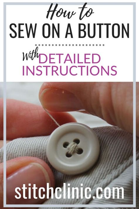 Want to move or repace a button? Never tried it before? See this in depth tutorial showing you how to sew on a a button. Step-by-step | Sewing Lessons | Basic Sewing Skills | Beginner Sew Button On Pants, How To Sew A Button On Pants, How To Sew A Button, Sew On A Button, Easy Diy Fashion, Life Skills Class, Mending Clothes, Basic Sewing, Helpful Things