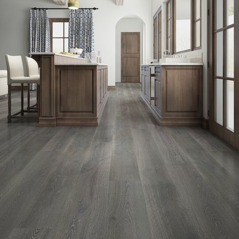 Aston Engineered Oak Hardwood Flooring in UV Cured Oil/Lacquered Grey Wood Floors Kitchen, Grey Hardwood, Prefinished Hardwood, Grey Wood Floors, Maple Floors, Bathroom Accent Wall, Wood Floor Kitchen, Lvp Flooring, Bathroom Inspiration Modern