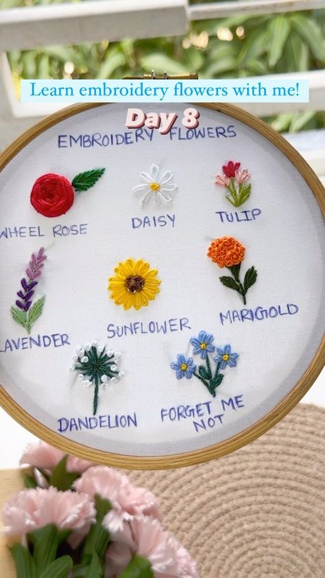 Ending the series with Forget me not flower💙 . . . #reelsinstagram #reelvideo #reelsvideo #reels #tutorial #tutorials #embroidery… | Instagram Embroidered Hats Ideas, Forget Me Nots Flowers, Tutorial Embroidery, Floral Words, Forget Me Not Flower, Hand Embroidery Flowers, Learn Embroidery, Embroidery Flowers Pattern, Creative Embroidery