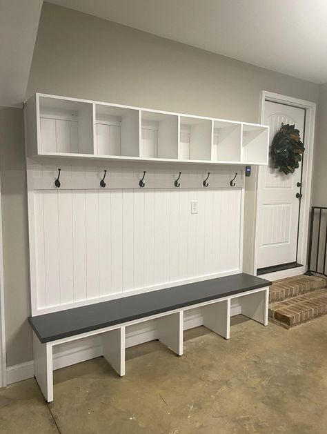 Drop Zone Shelves, Garage Bookbag Storage, Maximize Garage Space, Garage Mud Rooms Ideas, Garage Mud Rooms, Closet In Garage, Garage Coat And Shoe Storage, Diy Lockers Mudroom, Garage Landing Mudroom