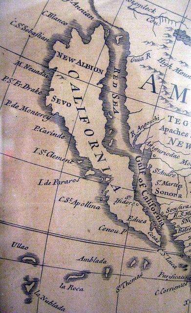 California as an island    From an old map, created when California was believed to be an island. Map Of California, Map California, Map Photo, Map Tattoos, Antique World Map, Indian Scout, California History, Map Background, California Map