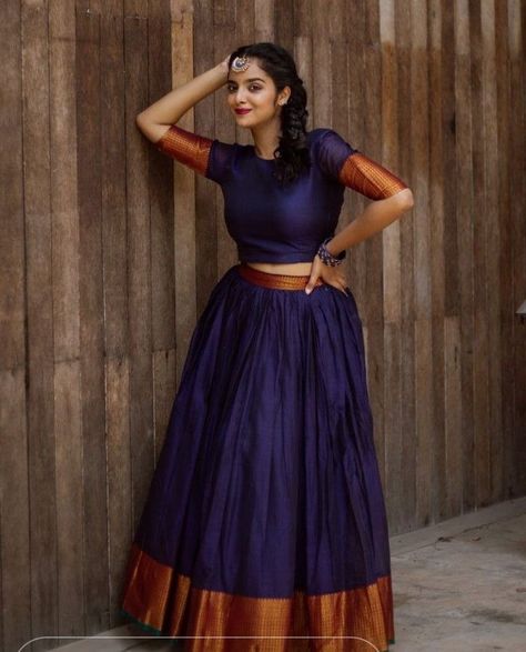 Long Skirt And Top From Old Saree, Pavada And Top Model, Traditional Full Frocks, Narayana Peta Sarees, Saree Stiched Dress, Dhawani Designs Kerala Onam, Narayana Peta Long Frocks, Narayana Peta Half Sarees, Pattu Pavadai Designs Women Kerala