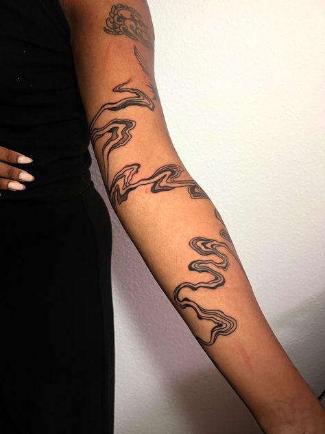 tattoo river abstract fineline sleeveideas Fine Line Tattoo Designs, Flow Tattoo, Line Tattoo Designs, River Tattoo, Fine Line Tattoo, Geniale Tattoos, Line Tattoo, Oil Spill, Classy Tattoos