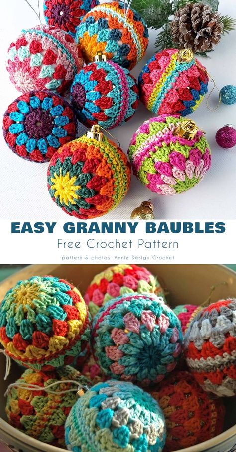 Granny Christmas, Crochet Christmas Ornaments Free, Crochet Ornament Patterns, Crochet Ball, Crochet Xmas, Bauble Ornaments, Crochet Ornaments, Holiday Crochet, Crochet Christmas Ornaments